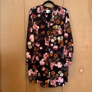 Floral long sleeve button down dress